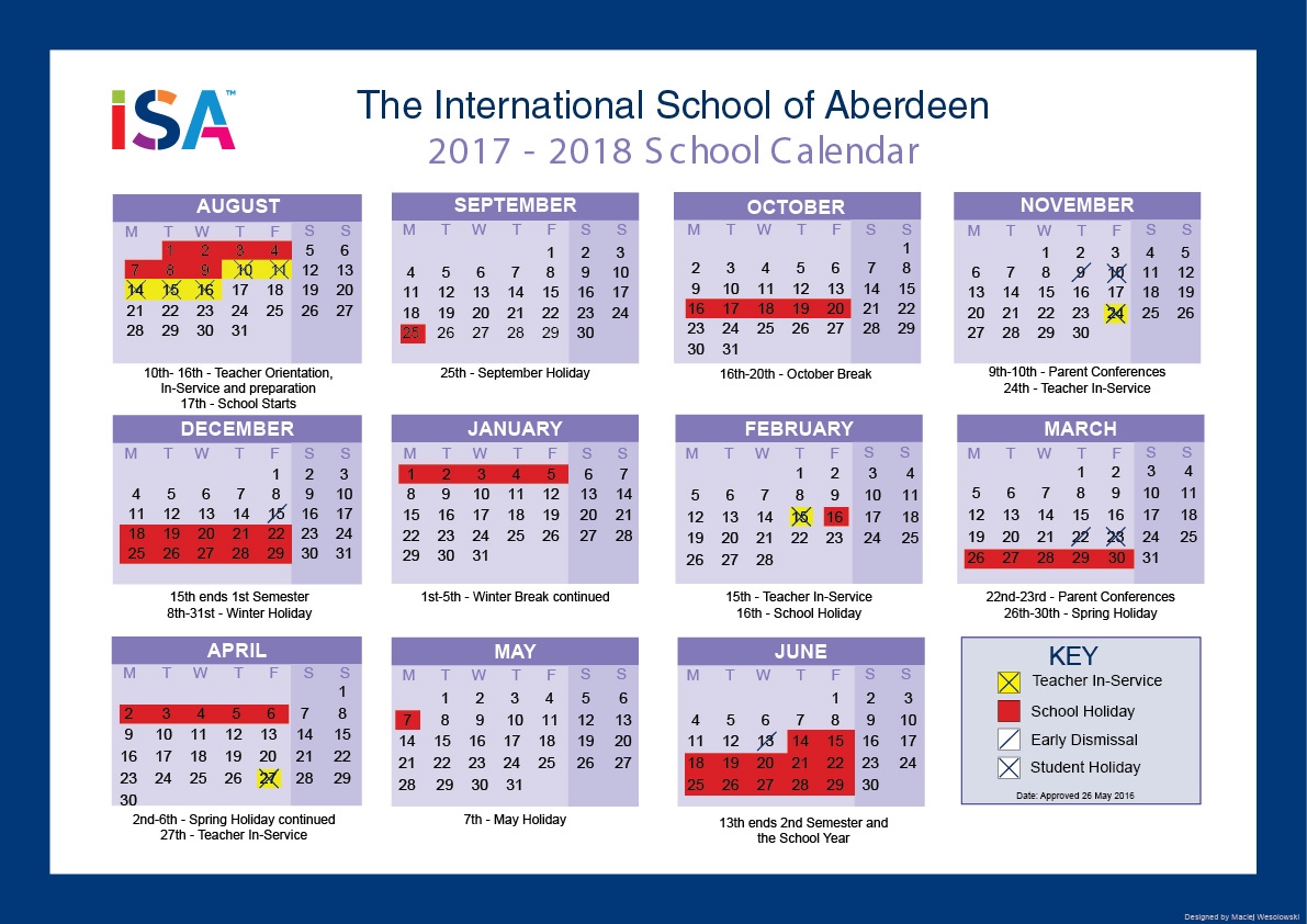 International School Aberdeen Calendar