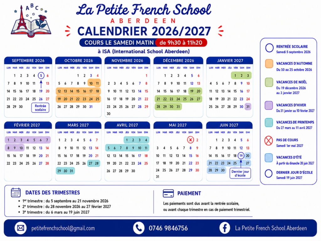 La Petite School Calendar